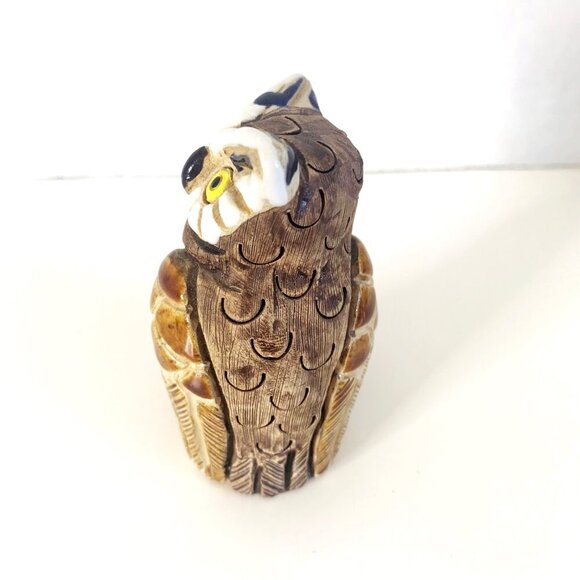 Cute Ceramic Hand Painted and Carved Owl Figurine Marked 3” Tall - Picture 2 of 9
